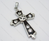 Stainless Steel Cross Antique Silver Sword Pendants with 5pcs diamonds - KJP010017