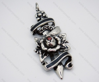 Stainless Steel Sword Pendants with Red Rose - KJP010031