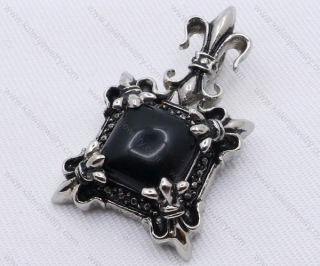 Stainless Steel Black Stone Square Pendant KJP170023