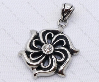 Stainless Steel White Zircon Flower Pendant KJP170036