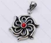 Stainless Steel Red Zircon Flower Pendant KJP170037