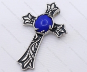 Stainless Steel Blue Cat-eye Stone Cross Pendant KJP170047