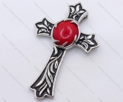 Stainless Steel Red Cat-eye Stone Cross Pendant KJP170048