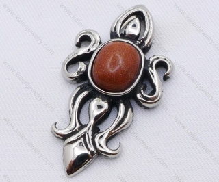 Stainless Steel Brown Cat-eye Stone Pendant KJP170050