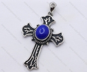 Stainless Steel Blue Cat-eye Stone Cross Pendant KJP170052