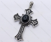 Stainless Steel Black Cat-eye Stone Cross Pendant KJP170053