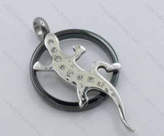 Black Plating  Stainless Steel House Lizard Pendant Inlay Stones - KJP050839