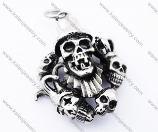 Stainless Steel Circus Clown Magician Skull Pendant - KJP300002