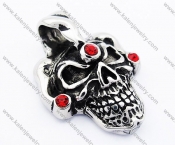 Stainless Steel Inlay Red Zircon Skull Pendant - KJP300008