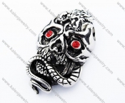 Stainless Steel Snake & Red Zircon Eyes Skull Pendant - KJP300034