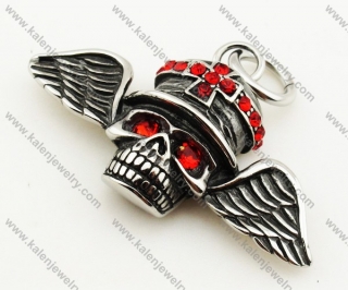 Stainless Steel Overlay Red Stone Wings Skull Pendant - KJP090315