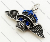 Stainless Steel Overlay Blue Stone Wings Skull Pendant - KJP090317