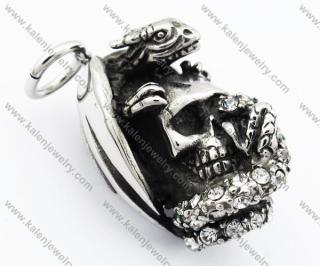 Stainless Steel Overlay Stone Fiery Dragon Skull Pendants - KJP090417