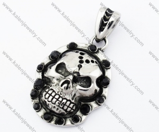 Stainless Steel Black Stone Skull Pendant - KJP090423