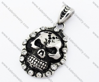 Stainless Steel Skull Pendant With Stones - KJP090424