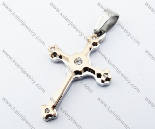 Stainless Steel Inlay Zircon Stone Rose Gold Cross Pendant - KJP051078