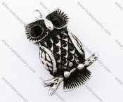 Stainless Steel Black Stone Eyes Owl Pendant - KJP010083