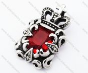 Stainless Steel Inlay Red Zircon Stone Pendant - KJP090432