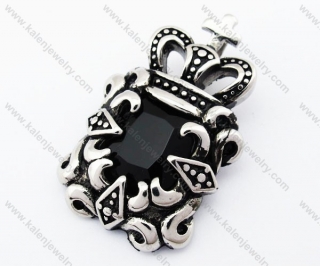 Stainless Steel Inlay Black Zircon Stone Crown Pendant - KJP090434