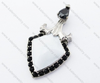 Stainless Steel White Epoxy & Overlay Black Stones Pendant - KJP090435