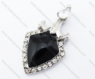 Stainless Steel Black Epoxy & Overlay Stones Pendant - KJP090436