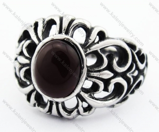 Vintage Stainless Steel Inlay Brown Stone Iris Flower Ring - KJR370020