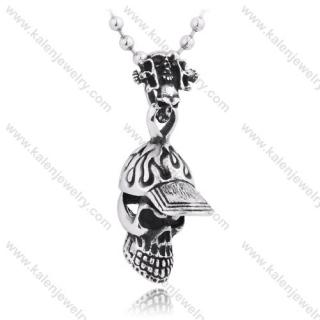 Stainless Steel Baseball Player Skull Pendant - KJP350017