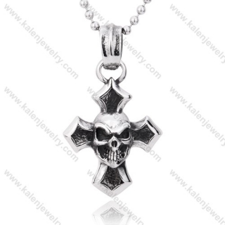 Stainless Steel World War II Death Head Skul Cross Pendant - KJP350026