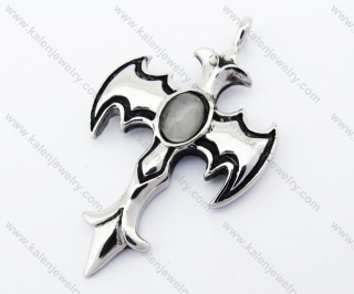 Stainless Steel Cat Eye Gemstone Bat Wings Cross Pendant - KJP170235