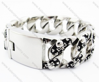 Big & Heavy Stainless Steel Heart & Skull Bracelet - KJB370016