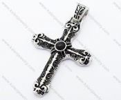 Vintage Stainless Steel Inlay Black Stone Cross Pendant - KJP051159