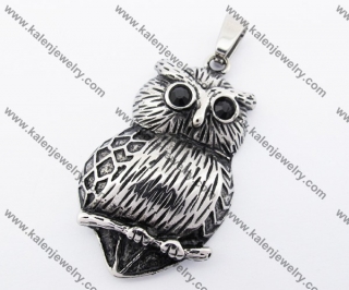 Stainless Steel Black Eyes Owl Pendant KJP170259
