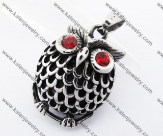 Stainless Steel Red Rhinestone Eyes Chunky Owl Pendant KJP170262