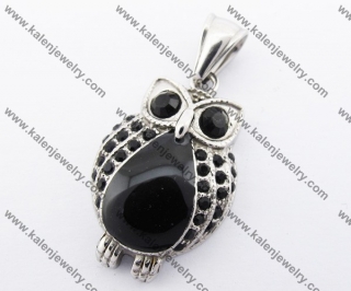 Stainless Steel Black Stone Eyes Obese Owl Pendant KJP170275
