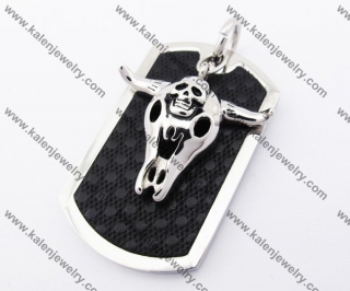 Stainless Steel Cattle Skull Overlay Leather Tag Pendant KJP170313