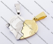 Half Gold Stainless Steel Boy & Girl Couple Pendants KJP140151