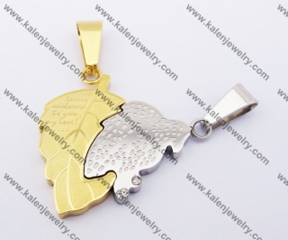 Half Gold Stainless Steel Double Leaves Couple Pendants KJP140160