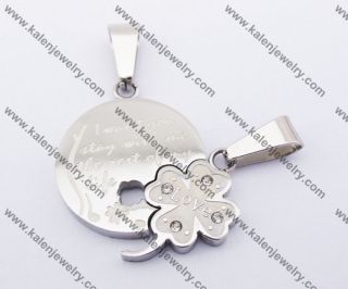 Stainless Steel Inlay Rhinestones Clover Couple Pendants KJP140163