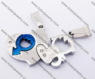 Bule Plating Stainless Steel Heart & Cute Baby Couple Pendants KJP140167