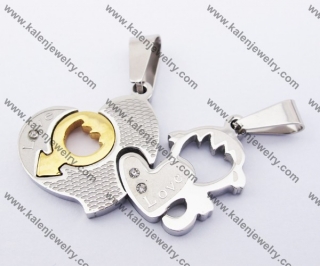 Stainless Steel Half Gold Heat & Cute Boy Couple Pendants KJP140168