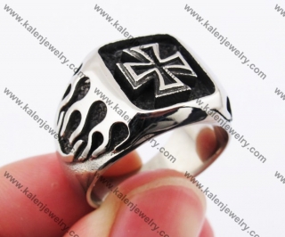 Stainless Steel Flames Iron Cross Ring KJR370215