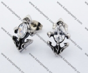 Stainless Steel Inlay Stone Anchor Ear Stud KJE500006