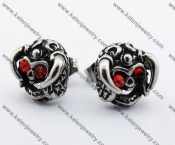 Stainless Steel Red Stone Eyes Skull with Horn Helmet Ear Stud KJE500014