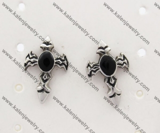 Stainless Steel Black Stone Ear Stud KJE500020