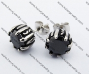 Stainless Steel Black Stone Ear Stud KJE500021