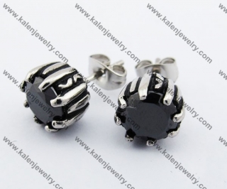 Stainless Steel Black Stone Ear Stud KJE500021