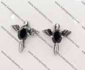 Stainless Steel Black Stone Wings Ear Stud KJE500031