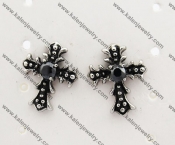 Stainless Steel Black Stone Vintage Cross Ear Stud KJE500032