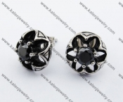 Stainless Steel Black Stone Ear Stud KJE500038