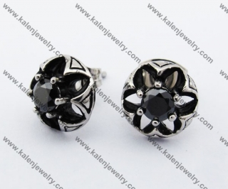 Stainless Steel Black Stone Ear Stud KJE500038
